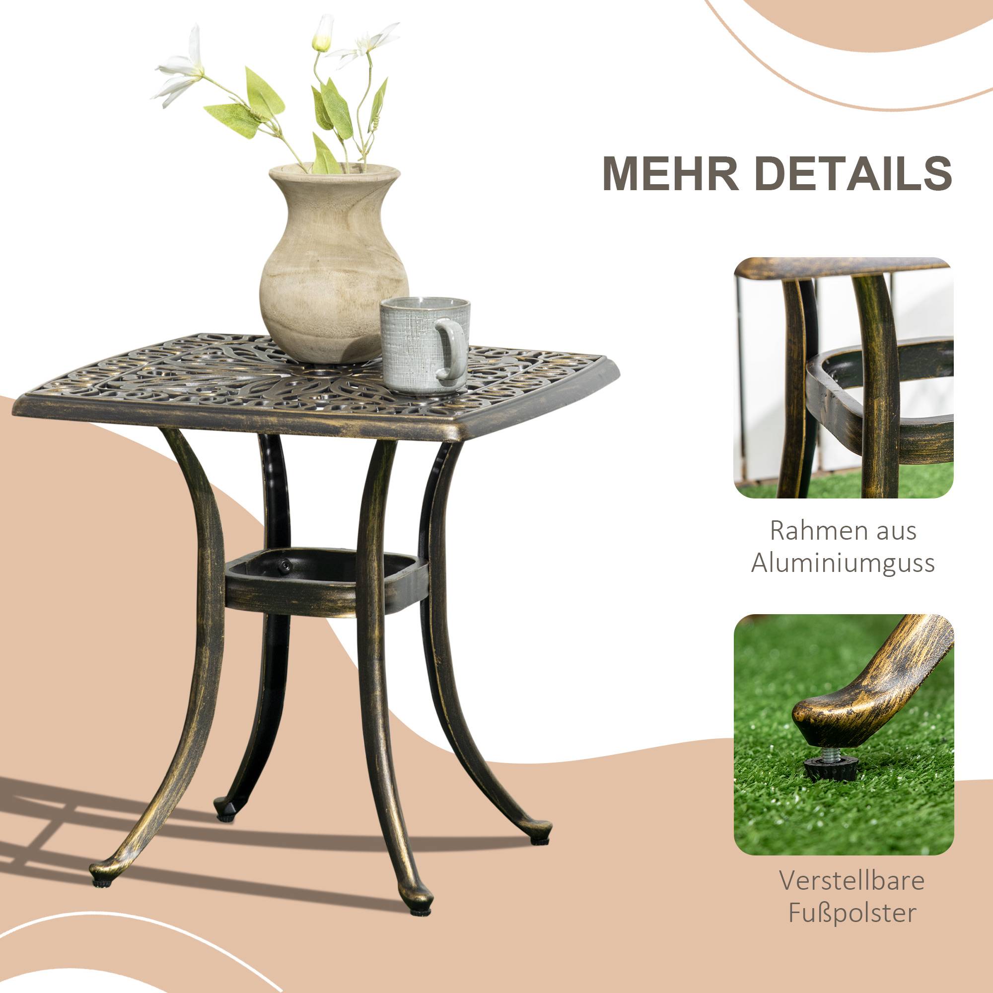 Table d'appoint de jardin aluminium fondu extérieur trou parasol 54x54cm bronze - ComfortXL Outdoor Living - Image 6