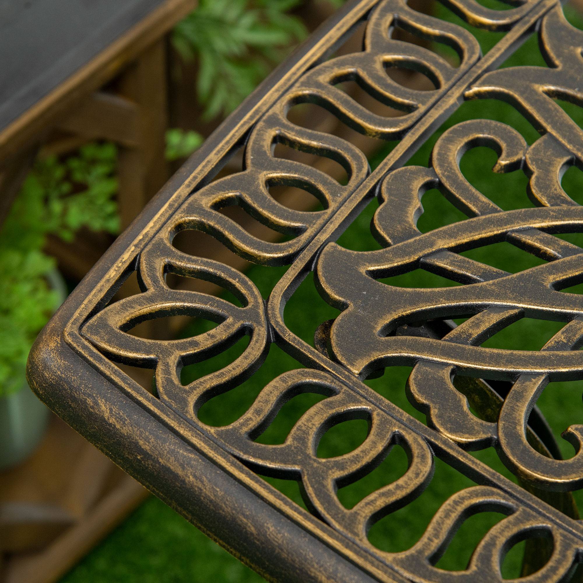 Table d'appoint de jardin aluminium fondu extérieur trou parasol 54x54cm bronze - ComfortXL Outdoor Living - Image 7
