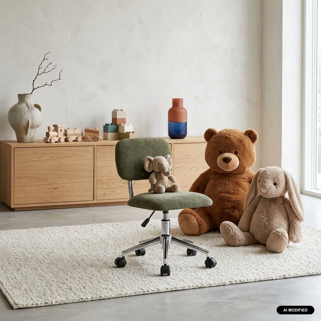 sweeek - Chaise de bureau enfant à roulettes ajustable tissu chenille kaki - Amory Kid | sweeek - Image 1