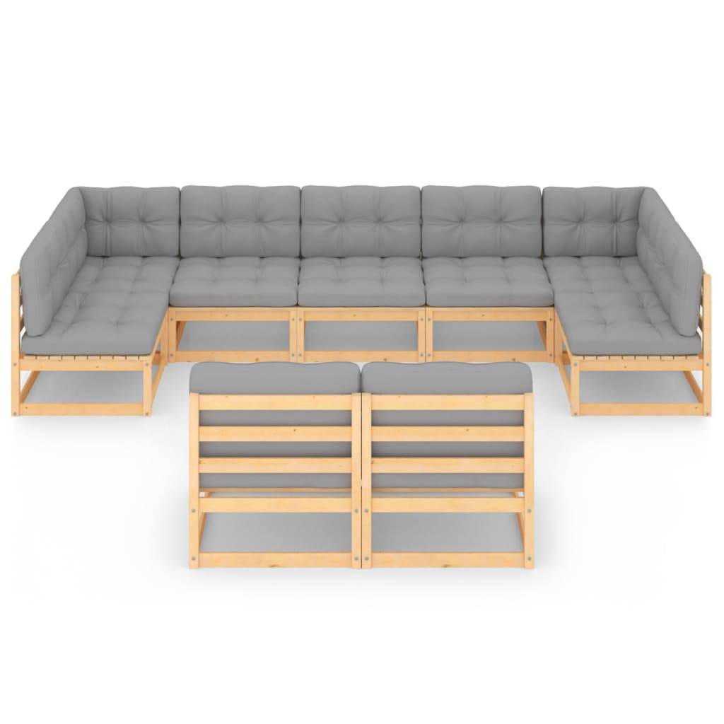 Helloshop26 - Salon de jardin meuble d'extérieur ensemble de mobilier 9 pièces avec coussins bois de pin massif - Imagen 2