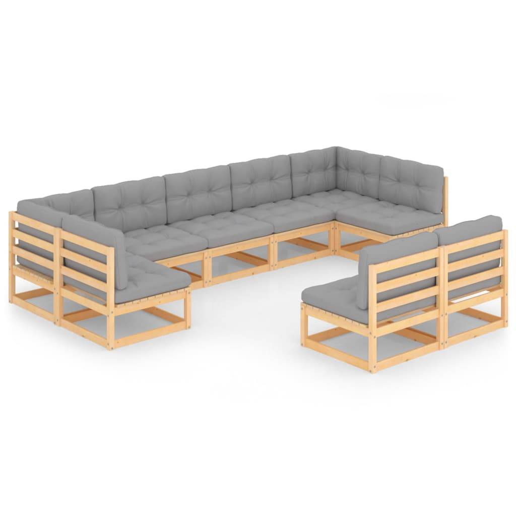 Helloshop26 - Salon de jardin meuble d'extérieur ensemble de mobilier 9 pièces avec coussins bois de pin massif - Imagen 1