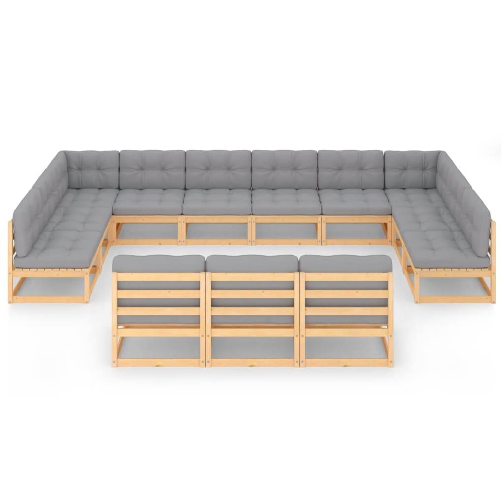 Helloshop26 - Salon de jardin meuble d'extérieur ensemble de mobilier 13 pièces avec coussins bois de pin massif - Imagen 2