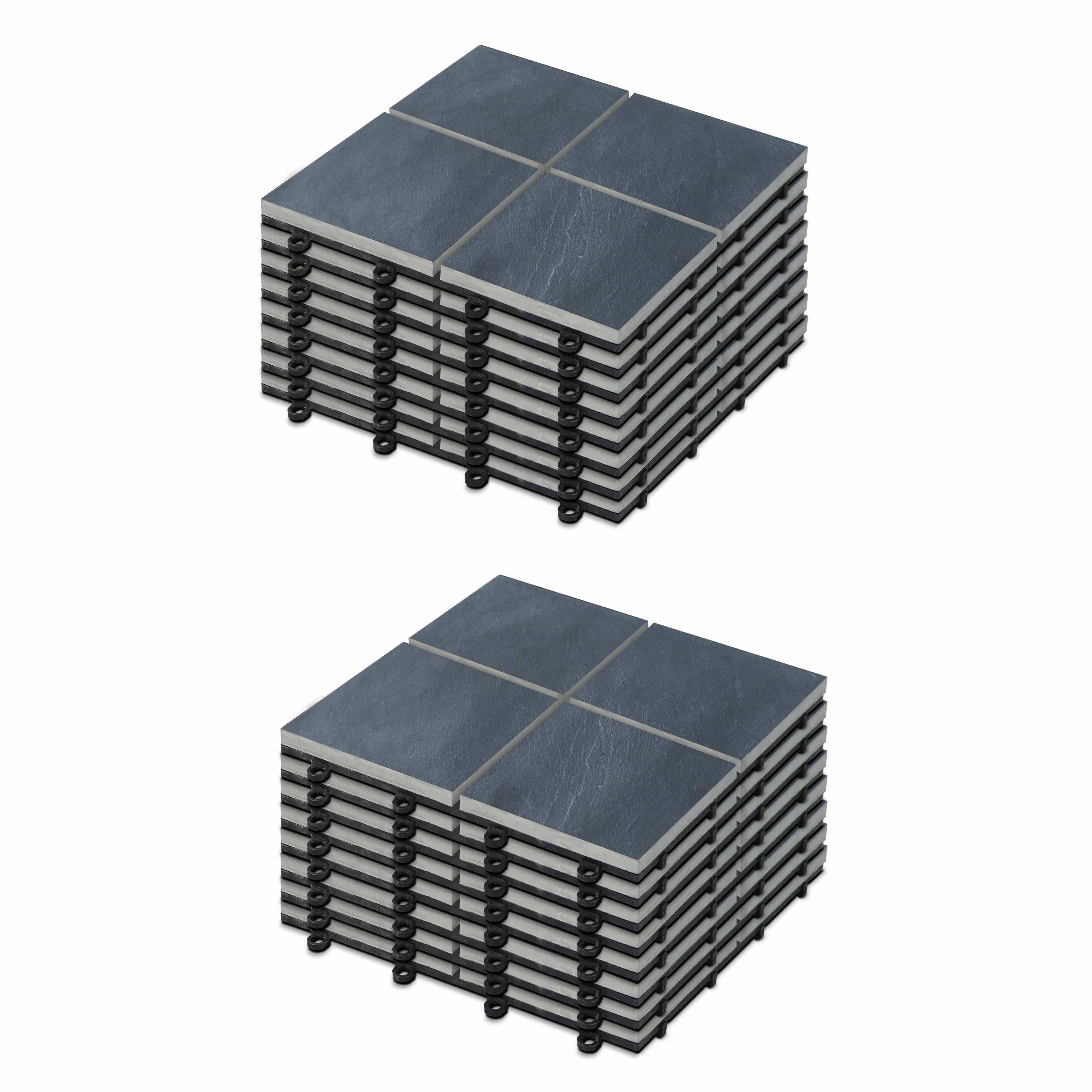 Oviala - Lot de 16 dalles clipsables en pierre noir Kobe - Oviala - Imagen 1