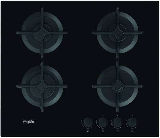 Table de cuisson gaz 60cm 4 feux noir GOB616NB Whirlpool - Image 1