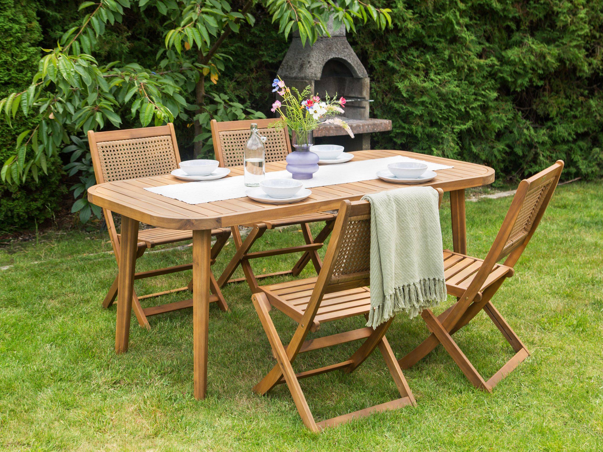 Beliani - Set de salle à manger, 4 Personnes Bois d'acacia certifié Marron foncé PARAGGI - Beliani - Imagen 1