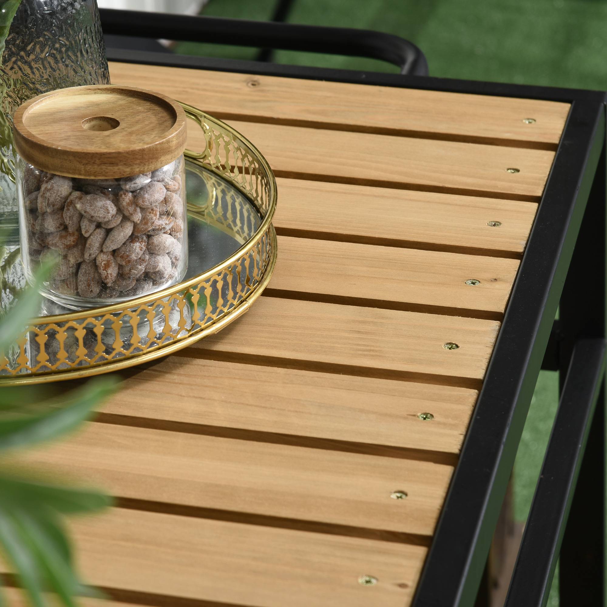 Desserte de jardin bois et acier noir et naturel 107 x 65 x 80 cm - PANGIVO - Image 10
