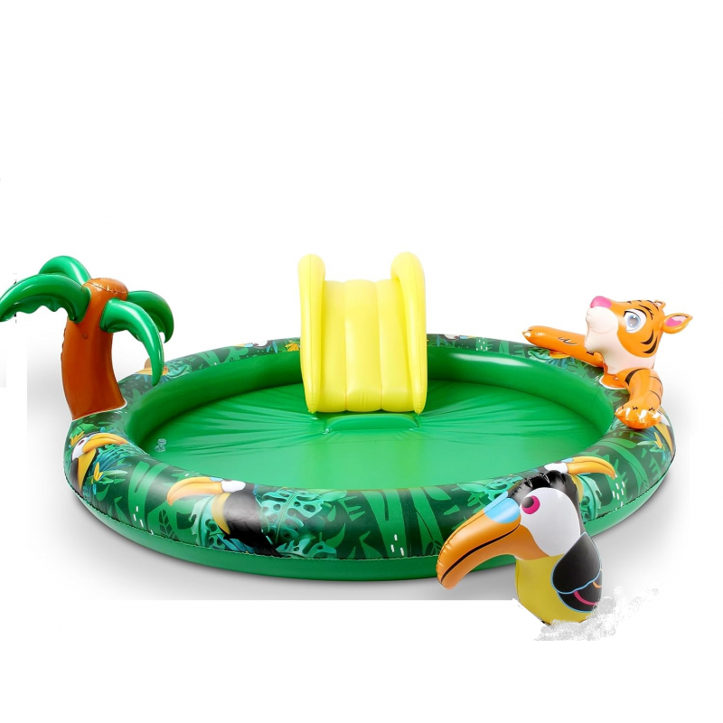 Piscine gonflable pour enfants toboggan de piscine - 182x165x62 cm piscine hors sol design Jungle- Parc aquatique - Image 1
