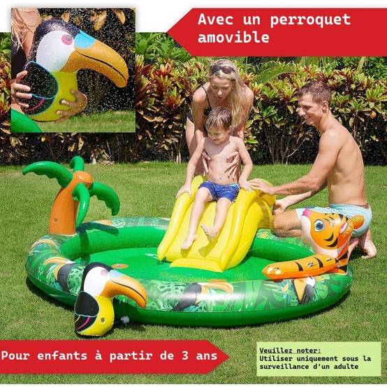 Piscine gonflable pour enfants toboggan de piscine - 182x165x62 cm piscine hors sol design Jungle- Parc aquatique - Image 2