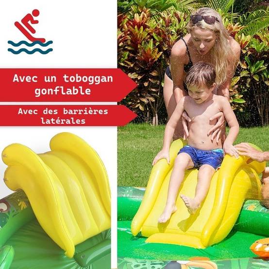Piscine gonflable pour enfants toboggan de piscine - 182x165x62 cm piscine hors sol design Jungle- Parc aquatique - Image 4