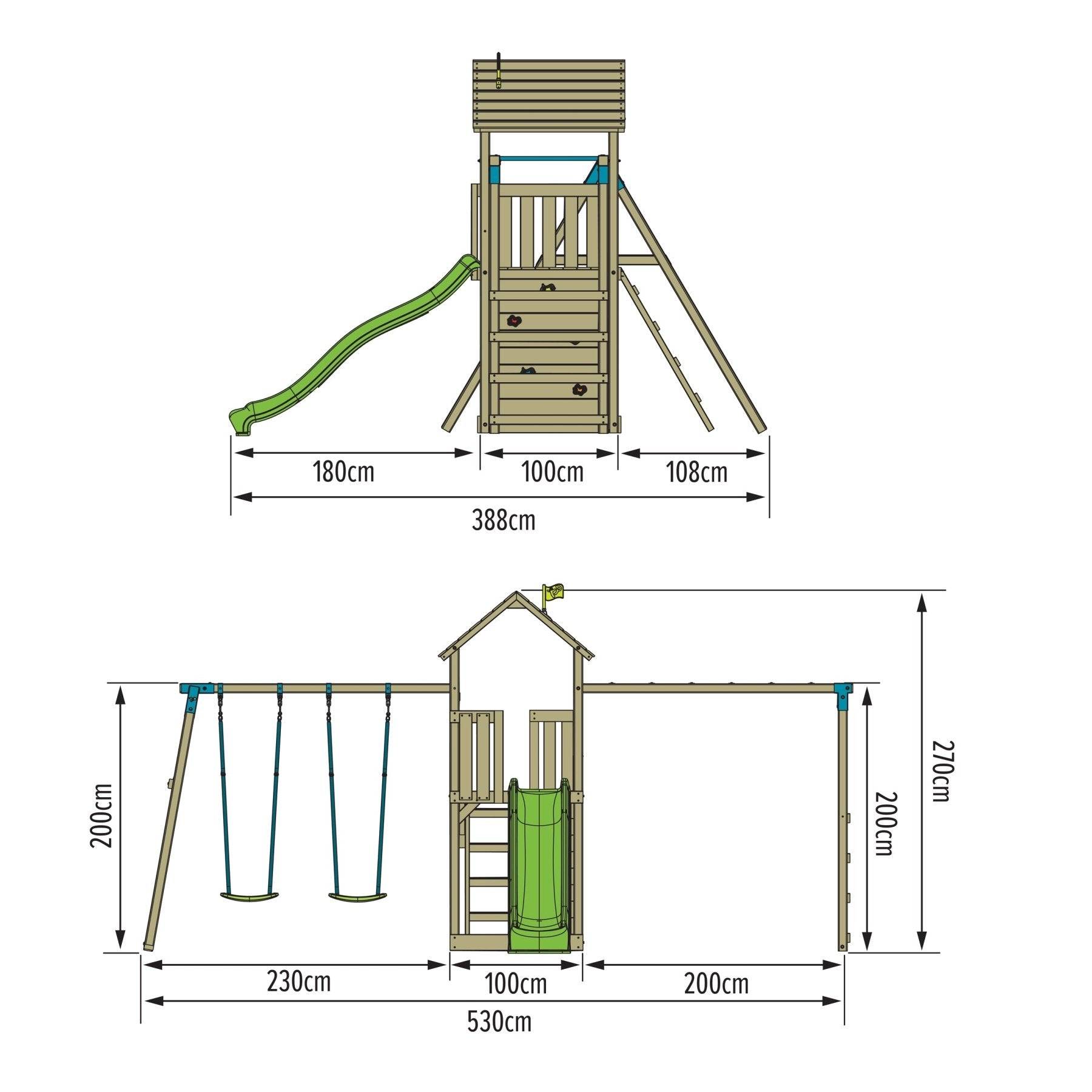 Tp Toys - AIre de jeux pont de singe, 2 balançoires et toboggan - bois FSC® - TAMARIN SKYWOOD - Imagen 3