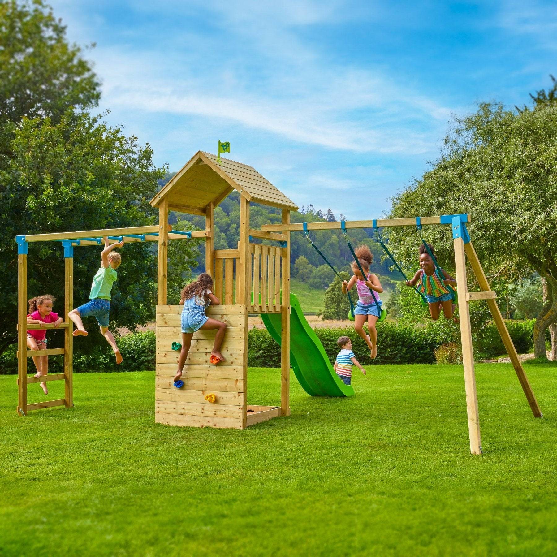 Tp Toys - AIre de jeux pont de singe, 2 balançoires et toboggan - bois FSC® - TAMARIN SKYWOOD - Imagen 1