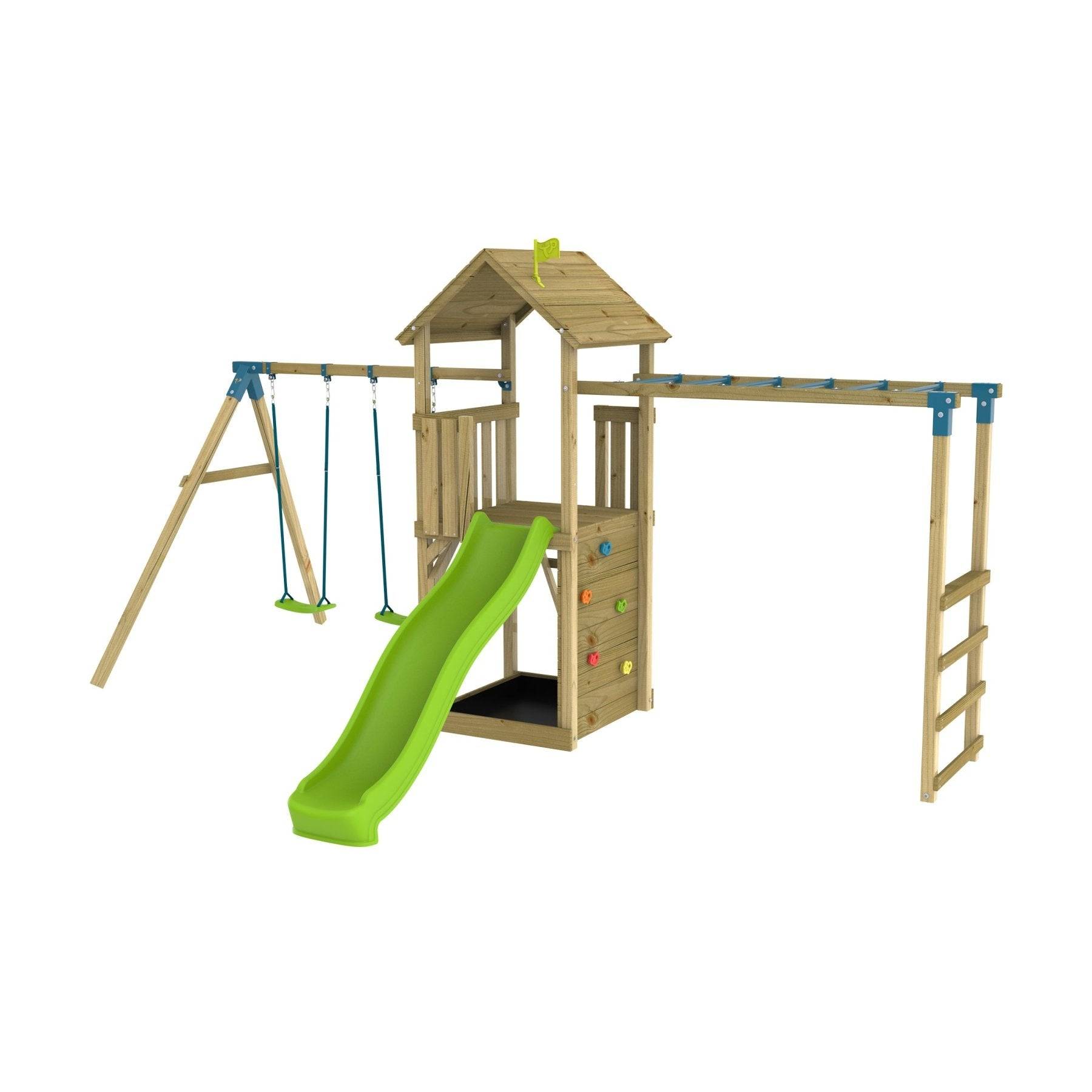 Tp Toys - AIre de jeux pont de singe, 2 balançoires et toboggan - bois FSC® - TAMARIN SKYWOOD - Imagen 2