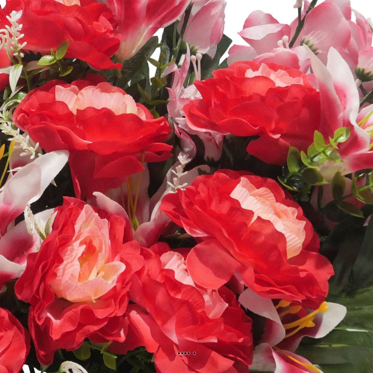 Artificielles - Devant de tombe de Camélia, Lys, orchidée et ficus pour la Toussaint Rose - couleur: Rose 715 - Imagen 3