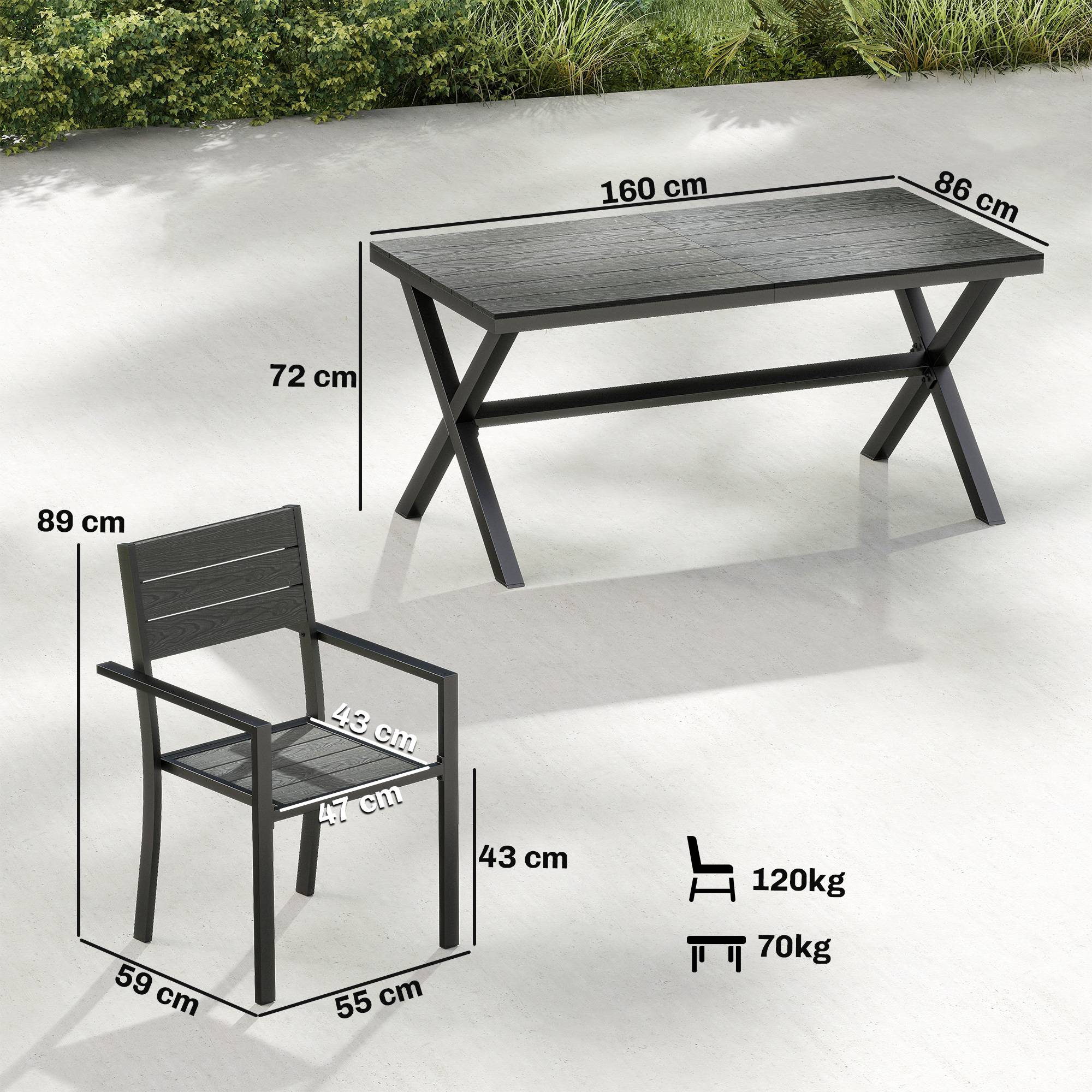ComfortXL - Salon repas 7 pièces aluminium jardin lattes effet bois 160cm gris - ComfortXL Outdoor Living - Image 5