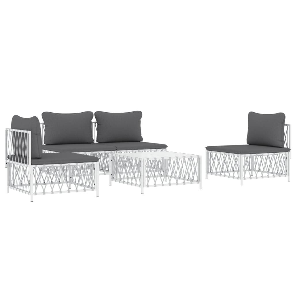 Helloshop26 - Salon de jardin meuble d'extérieur ensemble de mobilier avec coussins 5 pièces blanc acier - Imagen 1
