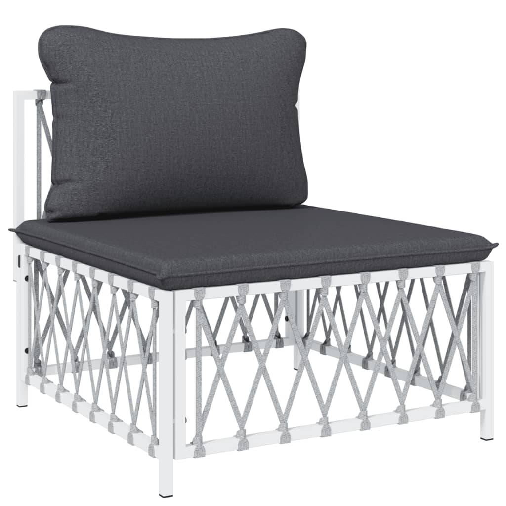 Helloshop26 - Salon de jardin meuble d'extérieur ensemble de mobilier avec coussins 5 pièces blanc acier - Imagen 2