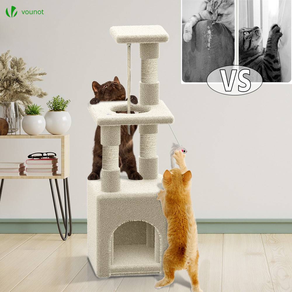 Vounot - Arbre à chat 88cm avec corde, griffoir, niche et plateforme - Beige - Arbre à grimper pour chats - VOUNOT® - Image 7