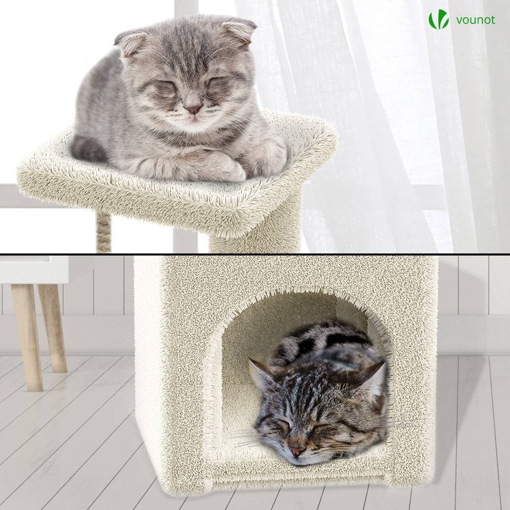 Vounot - Arbre à chat 88cm avec corde, griffoir, niche et plateforme - Beige - Arbre à grimper pour chats - VOUNOT® - Image 4