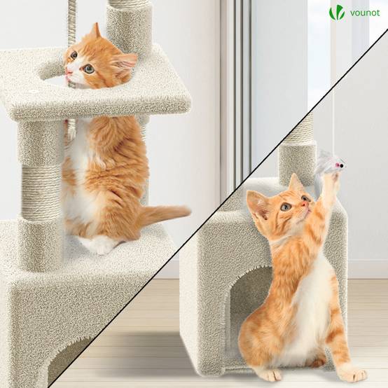 Vounot - Arbre à chat 88cm avec corde, griffoir, niche et plateforme - Beige - Arbre à grimper pour chats - VOUNOT® - Image 5
