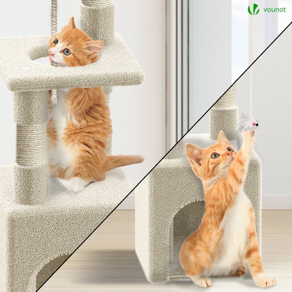 Vounot - Arbre à chat 88cm avec corde, griffoir, niche et plateforme - Beige - Arbre à grimper pour chats - VOUNOT® - Image 5