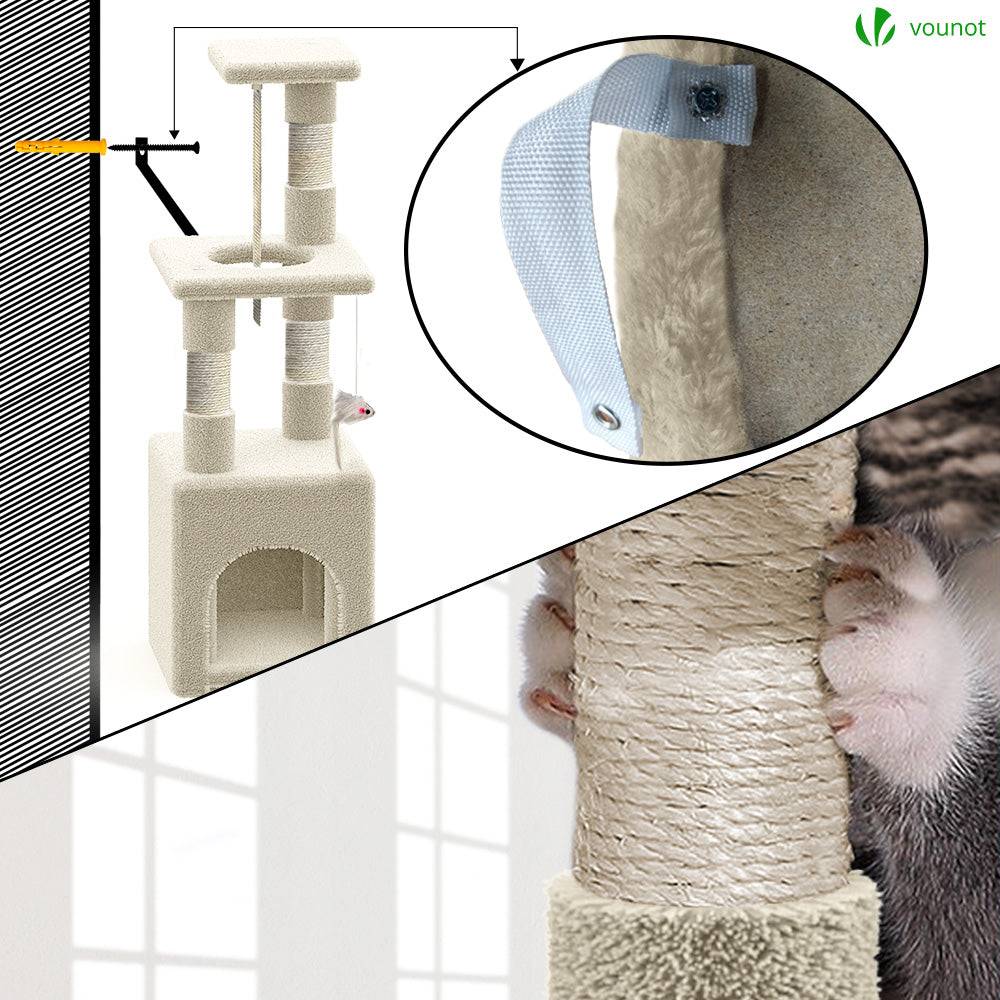 Vounot - Arbre à chat 88cm avec corde, griffoir, niche et plateforme - Beige - Arbre à grimper pour chats - VOUNOT® - Image 6