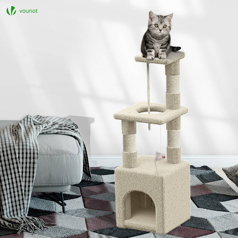 Vounot - Arbre à chat 88cm avec corde, griffoir, niche et plateforme - Beige - Arbre à grimper pour chats - VOUNOT® - Image 2