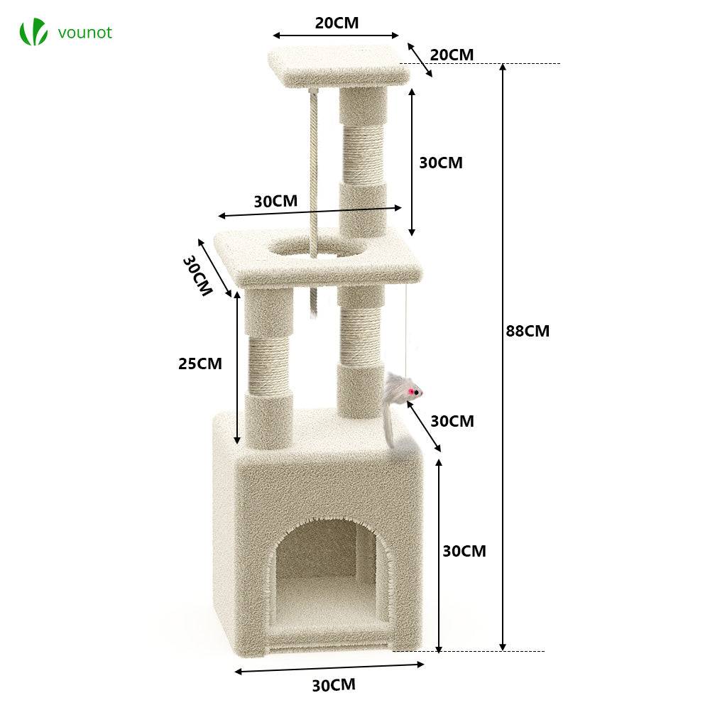 Vounot - Arbre à chat 88cm avec corde, griffoir, niche et plateforme - Beige - Arbre à grimper pour chats - VOUNOT® - Image 3