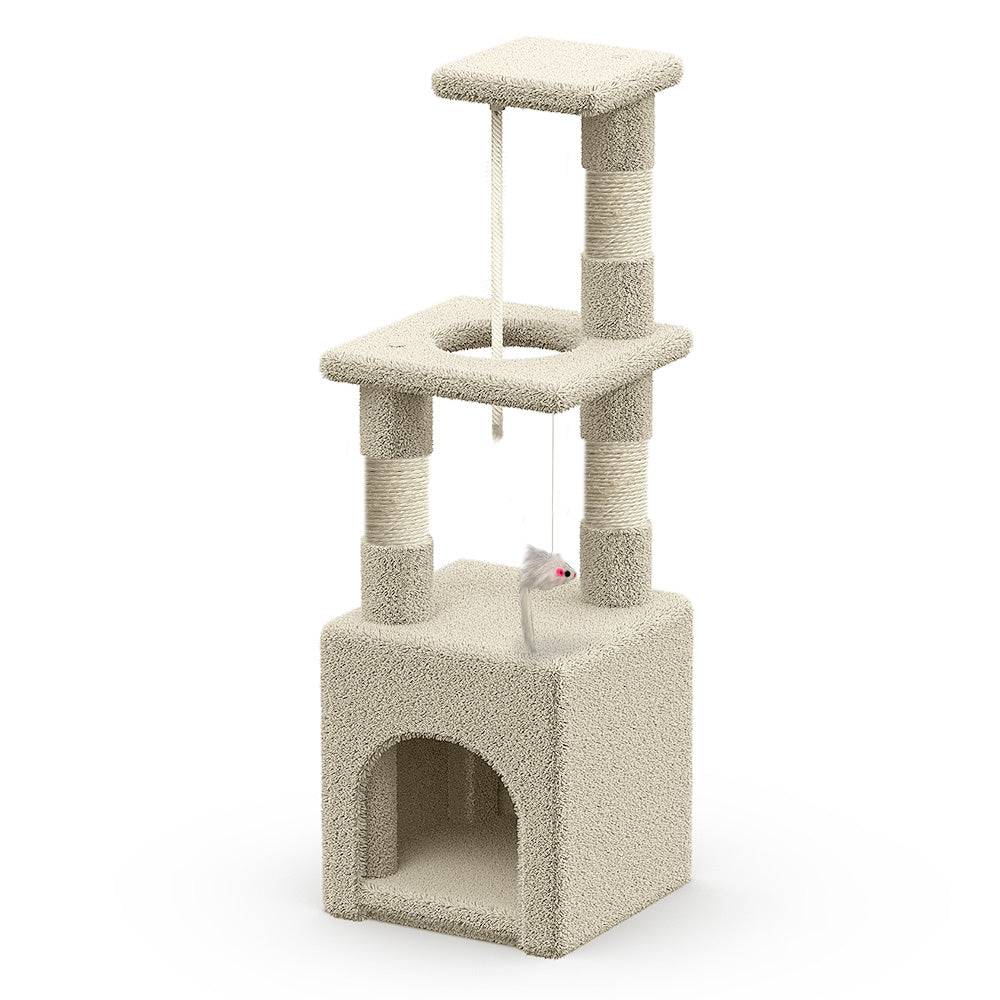 Vounot - Arbre à chat 88cm avec corde, griffoir, niche et plateforme - Beige - Arbre à grimper pour chats - VOUNOT®