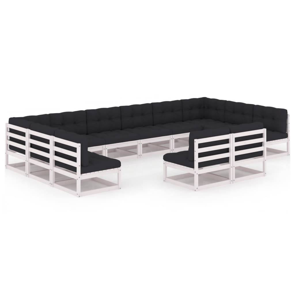 Helloshop26 - Salon de jardin meuble d'extérieur ensemble de mobilier 12 pièces avec coussins blanc bois de pin massif - Imagen 1