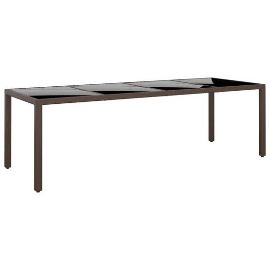 Table de jardin marron résine tressée et verre trempé 250 x 100 x 75 cm - PANGIVO - Image 1