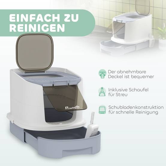 Toilette pour chat avec couvercle Plastique Gris 52.5 x 40.5 x 42.5 cm - PANGIVO - Image 5