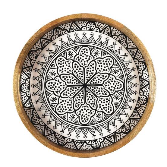 Plateau rond en bois de manguier avec motif mandala noir (Ø35cm) - MANGO - Image 9