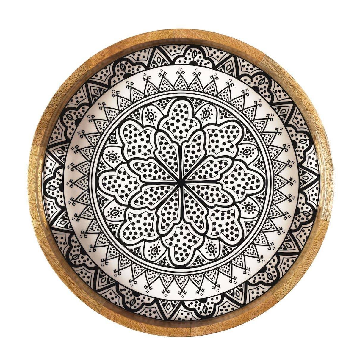 Plateau rond en bois de manguier avec motif mandala noir (Ø35cm) - MANGO - Image 9