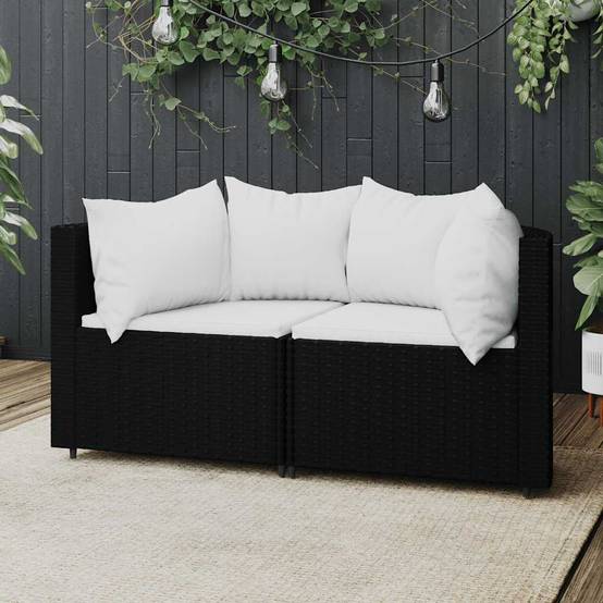 Canapés d'angle de jardin et coussins 2 pcs | Canapé D'extérieur | Sofa De Jardin Noir Résine tressée Maison Chic - Image 2