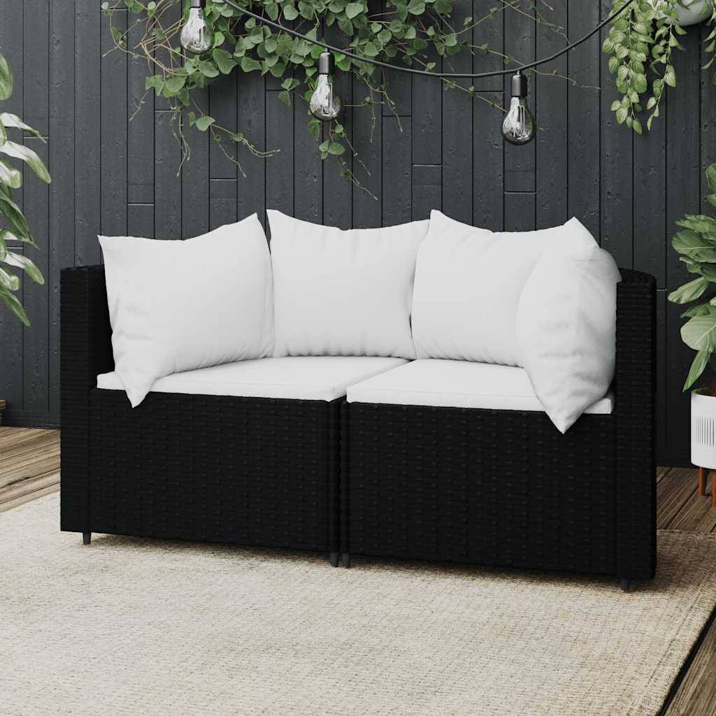 Canapés d'angle de jardin et coussins 2 pcs | Canapé D'extérieur | Sofa De Jardin Noir Résine tressée Maison Chic - Image 2