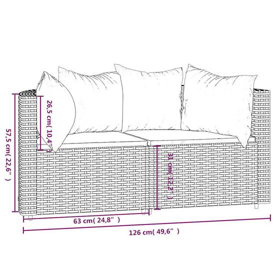 Canapés d'angle de jardin et coussins 2 pcs | Canapé D'extérieur | Sofa De Jardin Noir Résine tressée Maison Chic - Image 9