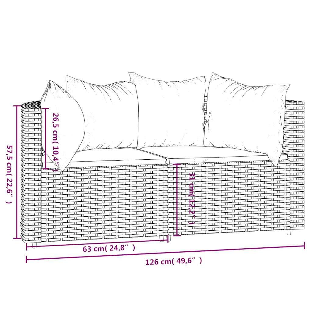 Canapés d'angle de jardin et coussins 2 pcs | Canapé D'extérieur | Sofa De Jardin Noir Résine tressée Maison Chic - Image 9