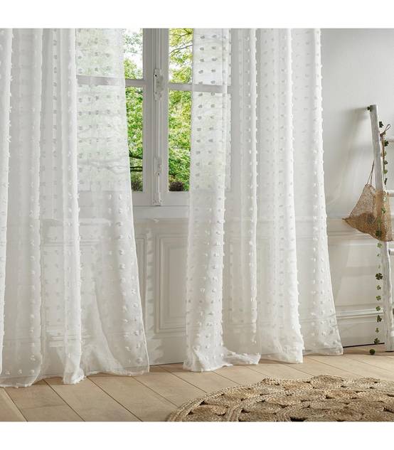 Voilage à œillets Blanc motif petits pompons 140 x 240 cm - Image 4