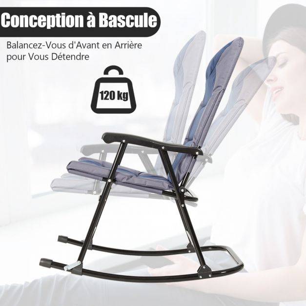 Helloshop26 - Salon de jardin 2 personnes ensemble de jardin 3 pcs avec 2 chaises rembourrés à bascule et table en verre pliables bleu - Imagen 3