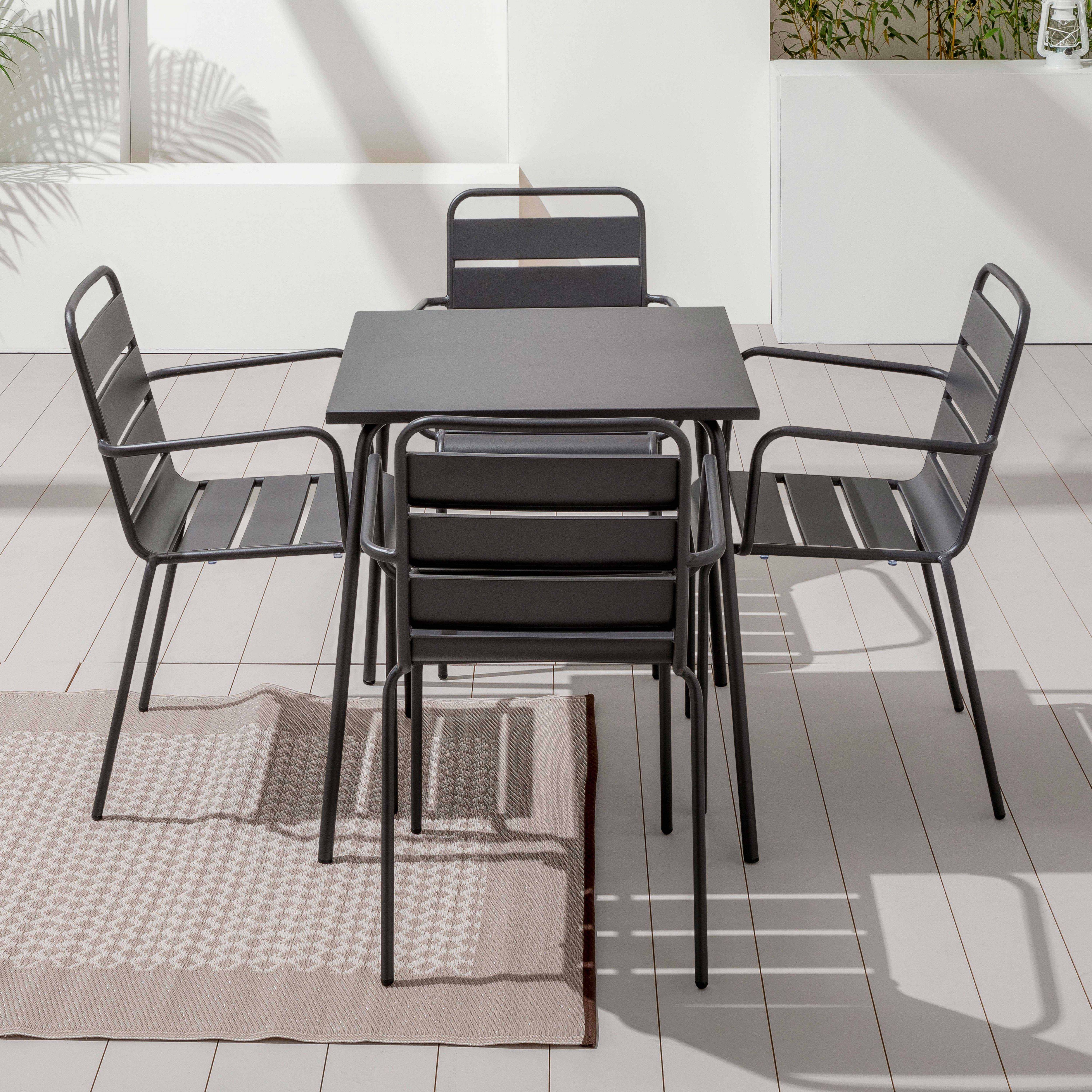 Oviala - Ensemble table de jardin carrée et 4 fauteuils acier gris Palavas - Oviala - Imagen 2