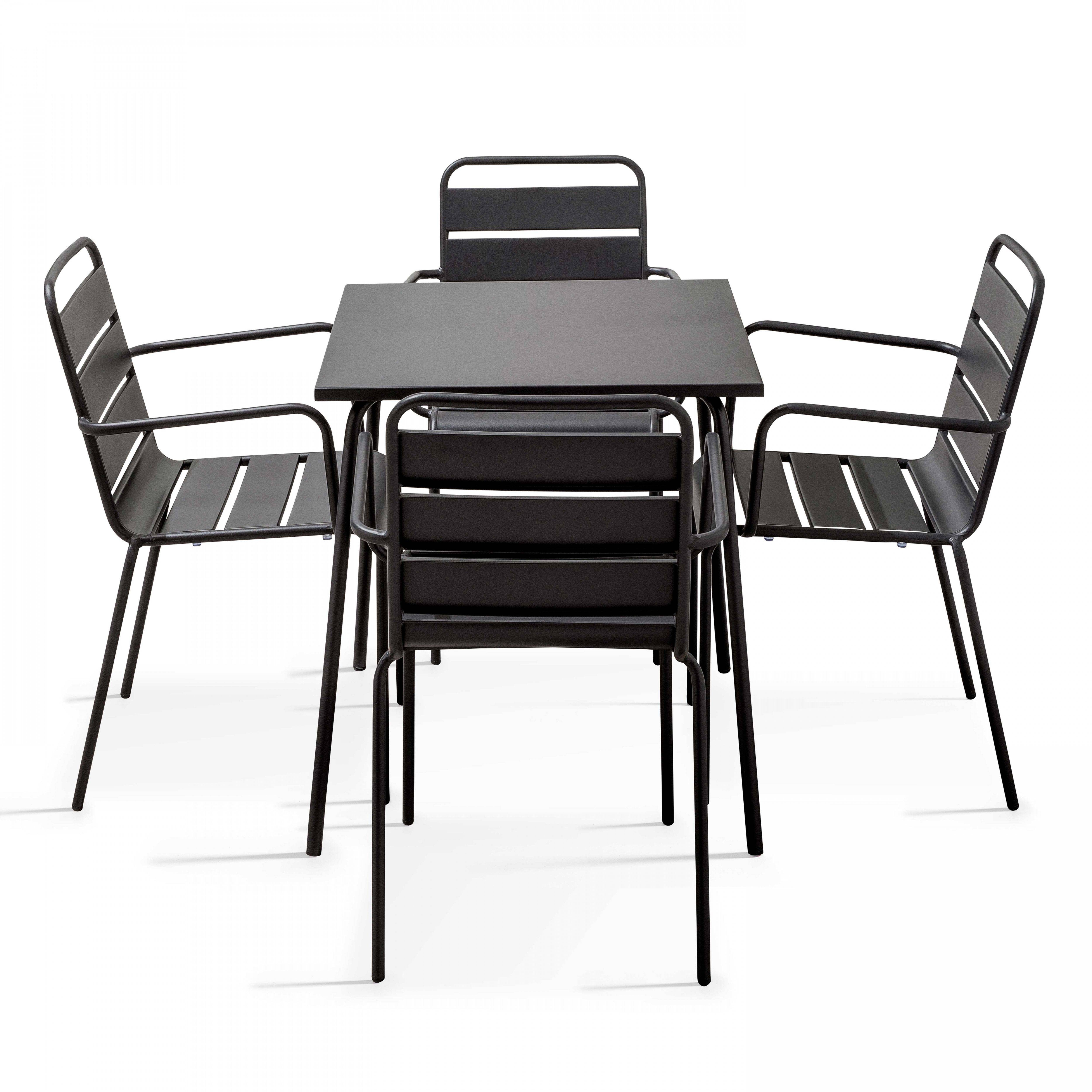 Oviala - Ensemble table de jardin carrée et 4 fauteuils acier gris Palavas - Oviala - Imagen 1
