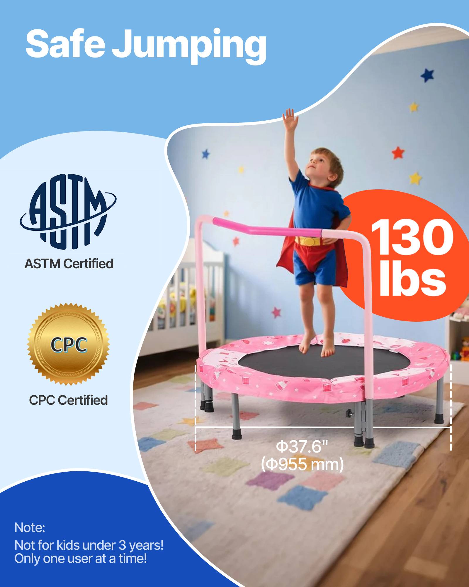 Vevor - VEVOR Mini trampoline pliable enfant 95,5 cm, rebounder avec poignée, pliable et portable, cadeau anniversaire, rouge - Image 2
