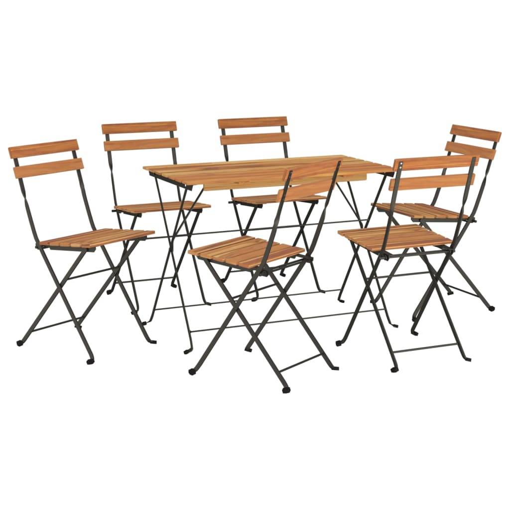Helloshop26 - Ensemble de bistro jardin meuble extérieur terrasse pliable 7 pièces bois d'acacia solide et acier - Imagen 1