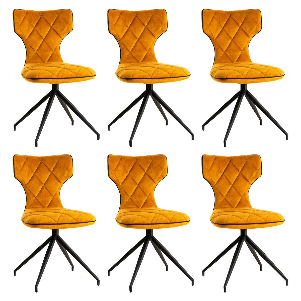 Lot de 6 Chaises Tissu Curry Surpiqures Carreaux - STYK - Image 1