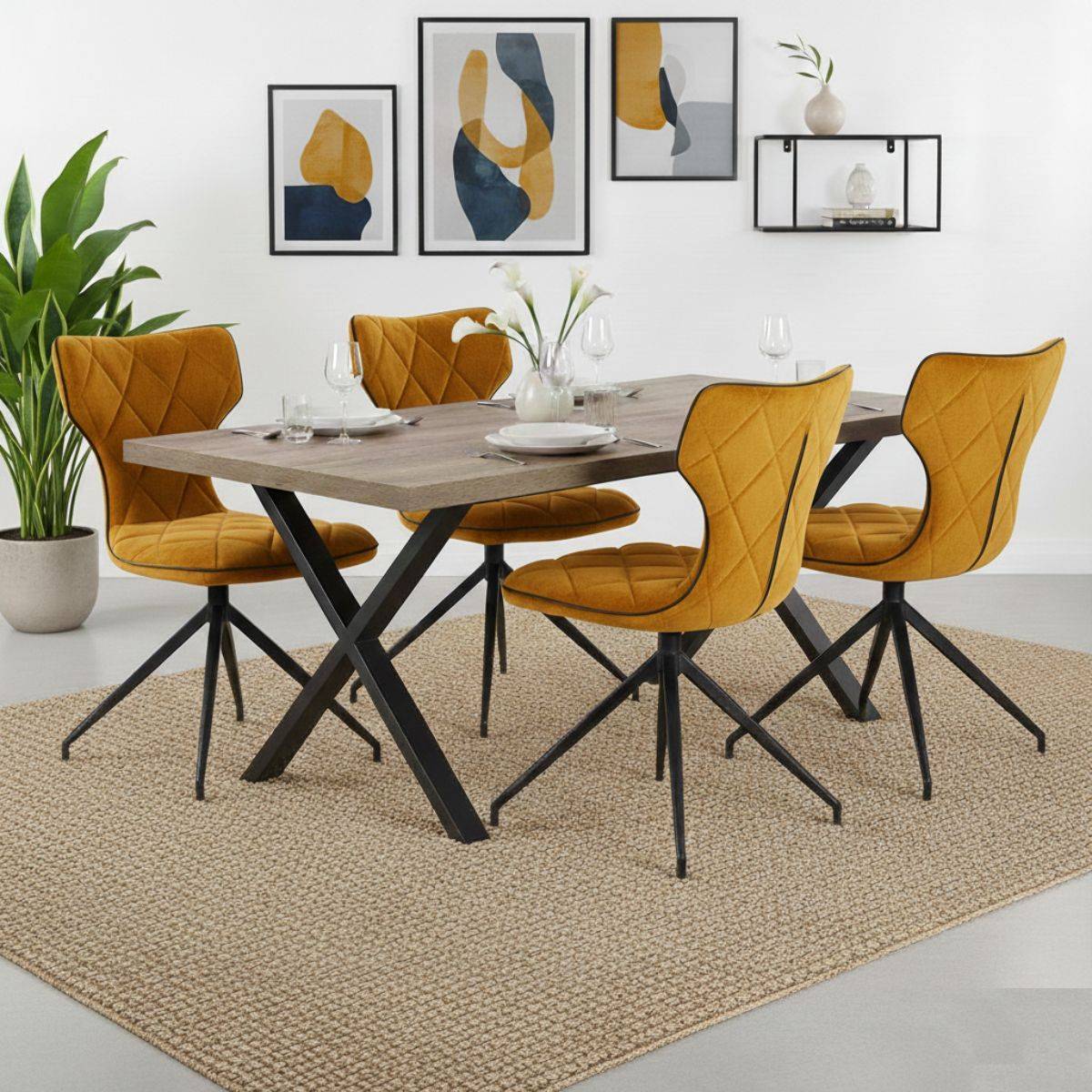 Lot de 6 Chaises Tissu Curry Surpiqures Carreaux - STYK - Image 2
