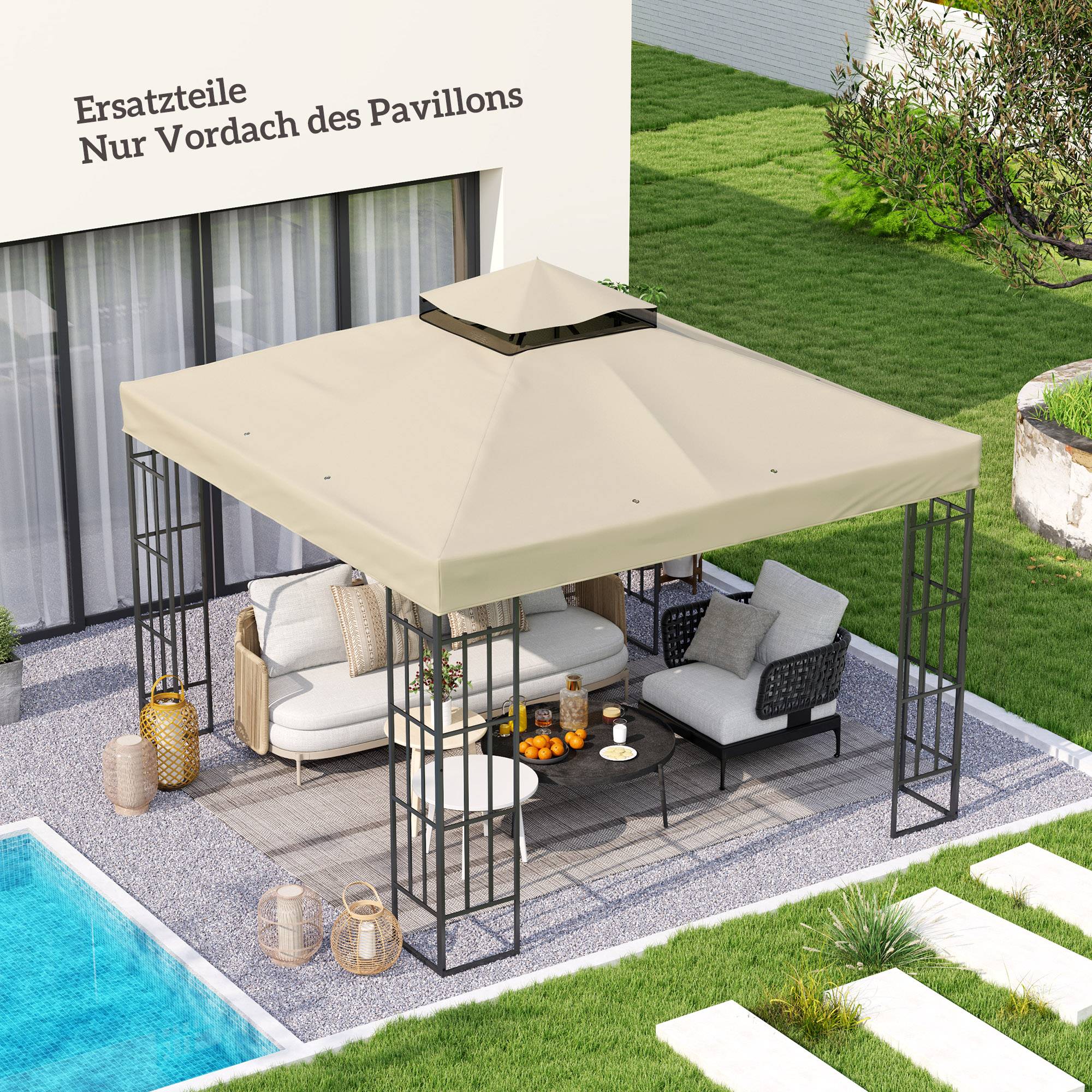 Toit de rechange, 3 x 3 m, imperméable, stable, résistant à l'hiver, 160 g/ m², gris, double toit, tonnelle de jardin, tonnelle pliable, résistante aux tempêtes, tente de réception, housse de rechange