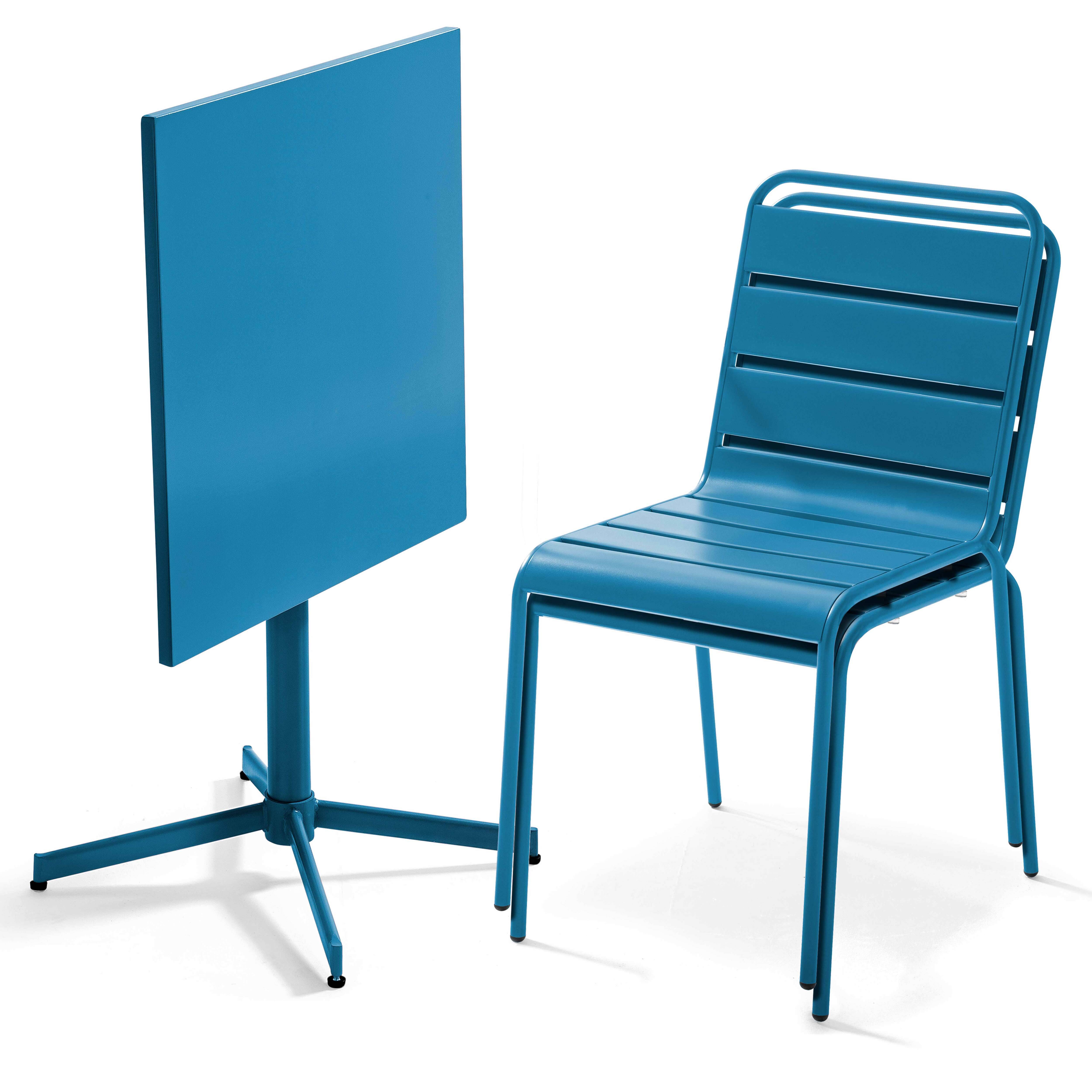 Oviala - Ensemble table de jardin carrée et 2 chaises métal bleu pacific Palavas - Oviala - Imagen 2
