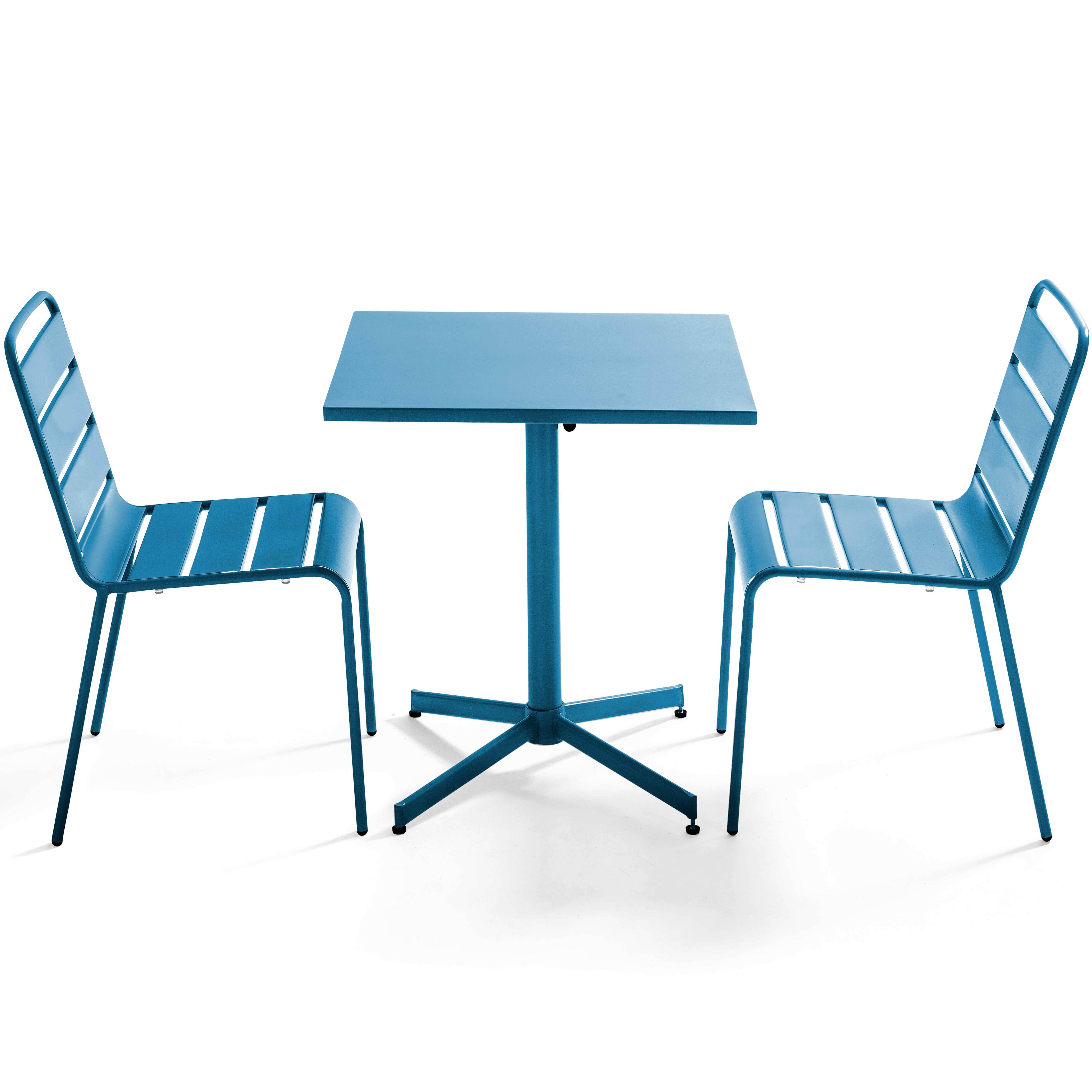 Oviala - Ensemble table de jardin carrée et 2 chaises métal bleu pacific Palavas - Oviala - Imagen 1