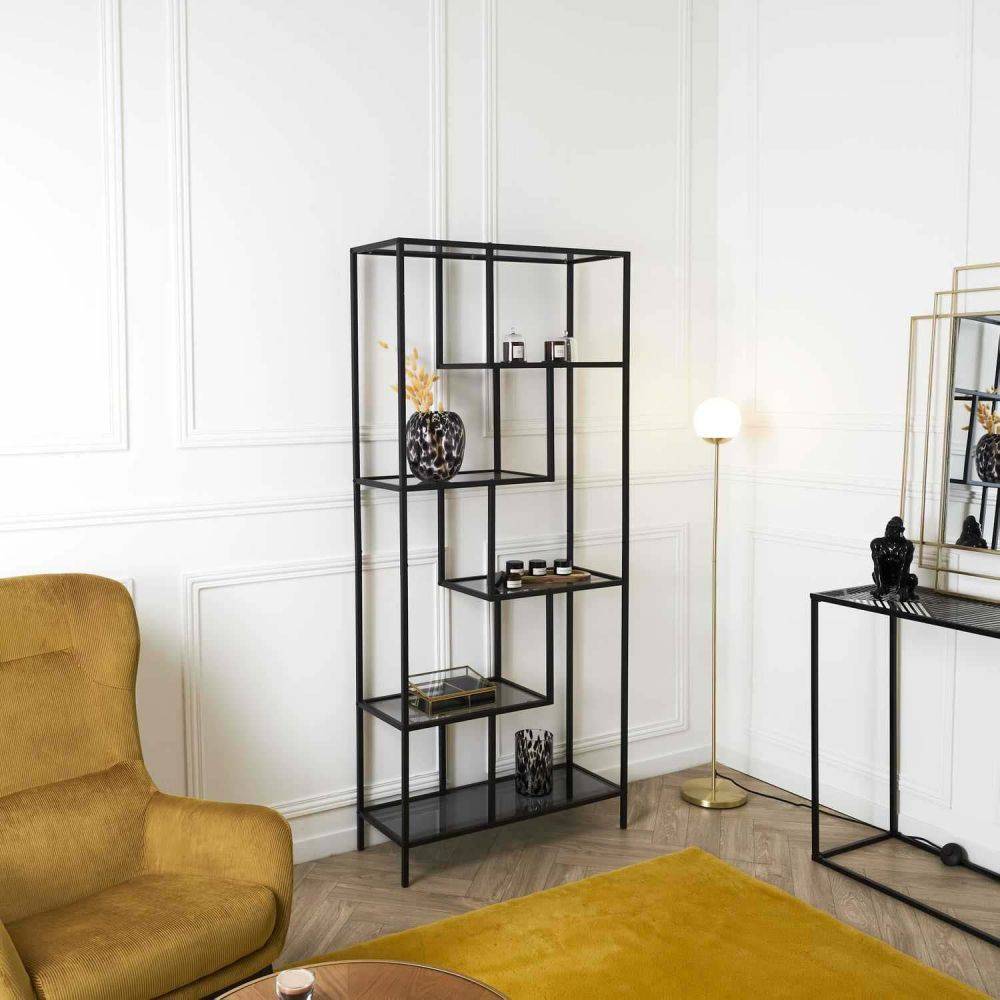 The Home Deco Factory - Etagère en métal et  verre fumé Edison 80 x 30 x 180 cm - Imagen 2