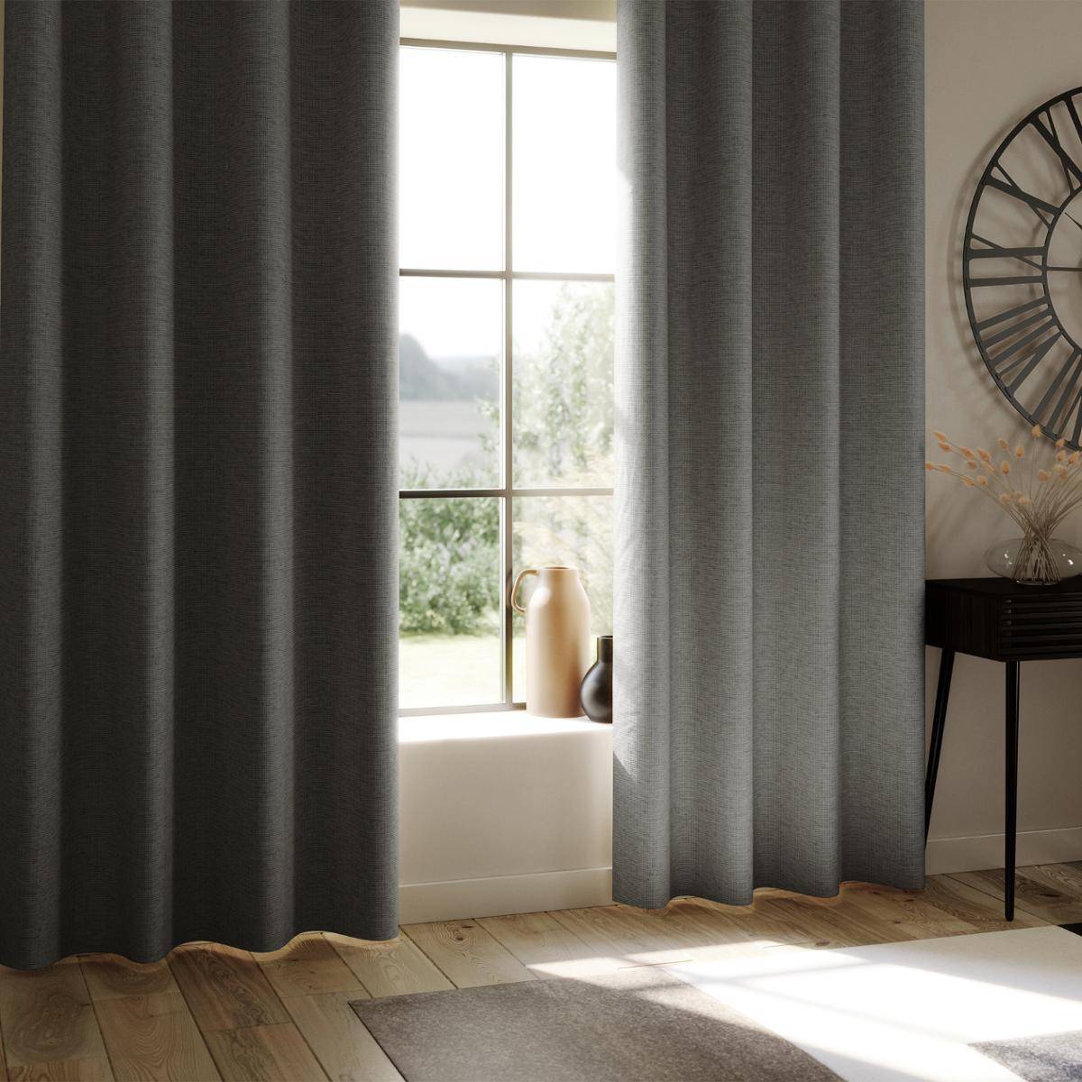 Atmosphera - Lot de 2 Rideaux à  œillets Occultant en tissu Gris Foncé 140 x 260 cm - Imagen 3